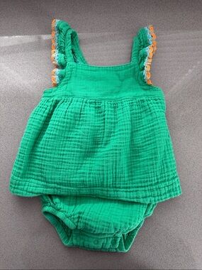 Cat and Jack 12 month Green Toddler Gauze Romper with Crochet Straps